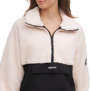 Dkny Sport Women's Roebling Fleece Half-Zip Pullover, Egg Nog/Black, XL $120